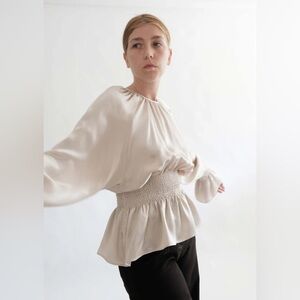 OHSEVENDAYS Belle Blouse Satin Long Sleeve Holiday Festive Blouse